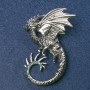 Dragon Brooch in Silver-Toned Metal with Blue Petrol Crystals 68x54 mm