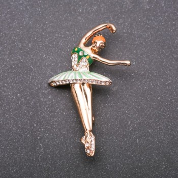 Brooch 'Ballerina' green enamel yellow metal 52x34mm