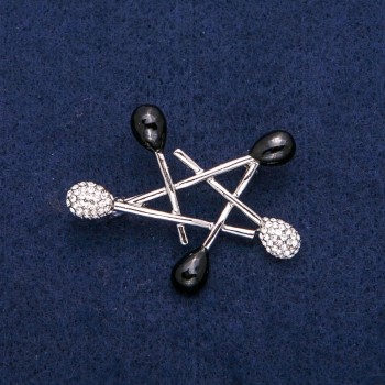 Brooch 'Star' with black enamel and crystals, silver-toned metal 36x44mm