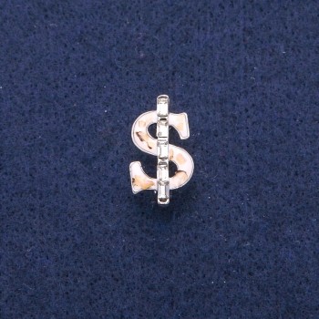 Brooch 'Dollar' with white enamel and abalone pearl, white crystals, silver-tone metal 12x21mm