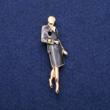 Brooch pendant Lady with enamel, 18x60 mm, gold-tone metal