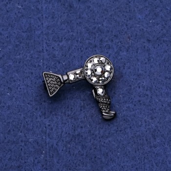 Brooch 'Hair Dryer with Crystals' Black Metal 25×27 mm