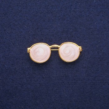 Brooch 'Glasses' with mother-of-pearl enamel, gold-toned metal 15x40 mm