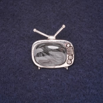 Television Brooch 25×28 mm, enamel, black color, silver-tone metal