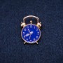 Brooch 'Alarm Clock' Blue Enamel Yellow Metal 20x27mm