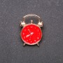 Brooch 'Alarm Clock' red enamel and yellow metal 20×27mm