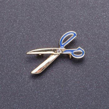 Brooch 'Scissors' blue enamel gold-tone metal 3.5×1.8 cm