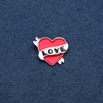 Brooch "Heart" red enamel, gold-tone metal