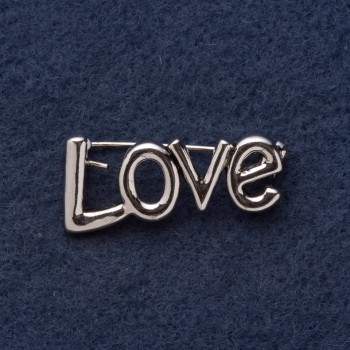 Brooch 'LOVE' 3x1.5 cm gray metal