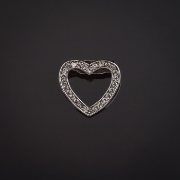 Heart Brooch, silver-toned metal and crystals, 20x18mm +