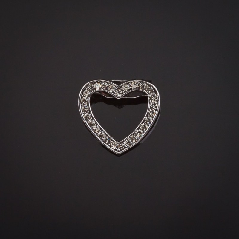 Heart Brooch, silver-toned metal and crystals, 20x18mm +
