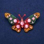 Brooch pendant Butterfly with Cat's Eye beads, enamel and crystals, 44x78mm, gold-tone metal