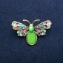 Butterfly Brooch with Colorful Enamel, White Crystals, and Green Cat's Eye, Gold-tone Metal 27x42 mm