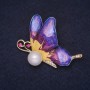 Butterfly Brooch 45x33mm with crystals, enamel, colors white, pink, blue, yellow; gold-tone metal