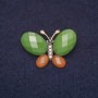 Butterfly Brooch, 31x21 mm, crystals and stones, green and brown, gold-tone metal
