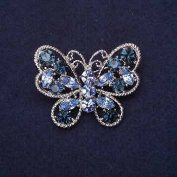 Butterfly Brooch with Blue Rhinestones