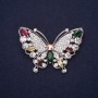 Butterfly Brooch with Crystals, Raspberry, White, Green and Yellow, 40x58 mm, Silver-Tone Metal