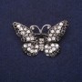 Butterfly Brooch with Crystals, White, Black, and Gray, 47×29 mm, Silver Metal