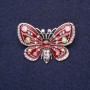 Butterfly Brooch with Chameleon Crystals, Burgundy Enamel, 38x28mm Silver-Toned Metal