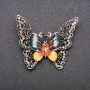 Lacy Butterfly Brooch with Yellow-Green Enamel on Gray Metal, 50x40mm