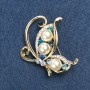 Butterflies Brooch with Beads and Rhinestones, Golden Metal 46x40mm