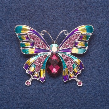 Brooch "Butterfly" purple enamel, silver-colored metal, 3.5×5 cm