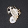 Brooch 'Butterfly' black and white enamel, crystals, metal color 'gold' 3.8 cm