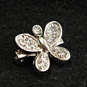 (17×15 mm) Mini Brooch, Light Metal Butterfly with Crystals