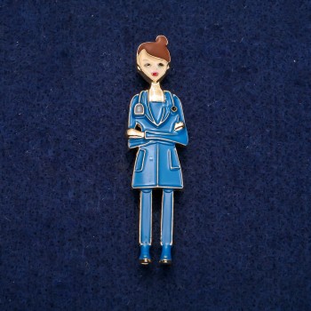 Nurse Brooch with Blue Enamel on Golden Metal 17×66 mm