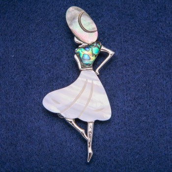 Brooch-Pendant 'Madam' with Mother-of-Pearl and Chalcedony Stone 37x85mm