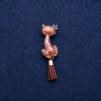 Cat Brooch with Enamel and Brush-Tail, 14×50mm, Gold-Tone Metal