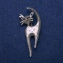 Kitty Brooch with Enamel, Halite, and Crystals, 30×73 mm, Silver-Colored Metal