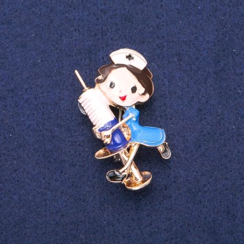 Nurse Brooch with Multicolored Enamel, Golden Metal 27×44 mm