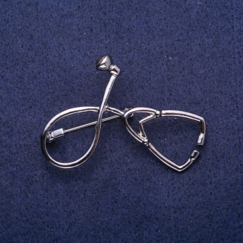 Brooch Stethoscope Gray Metal 44x30mm