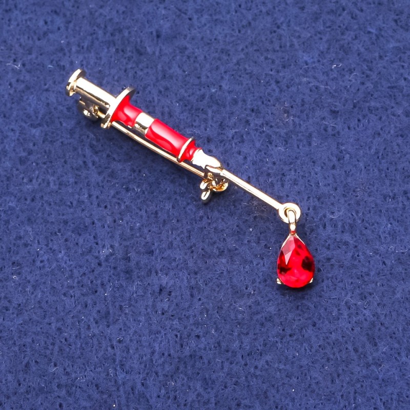 Syringe Brooch with Red Crystal