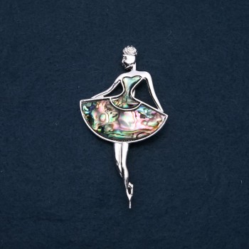 Brooch-pendant with natural abalone, Ballerina, 80×45 mm