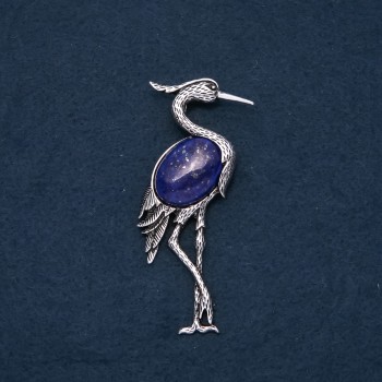 Brooch-pendant 'Heron with Lazurite' 80x30mm