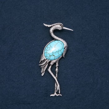 Brooch-pendant Heron with natural turquoise stone 80×30mm