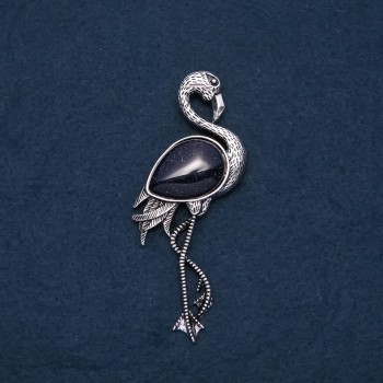 Flamingo Brooch-Pendant with Aventurine Blue Sand Cairo Night 85×30 mm