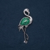 Flamingo brooch pendant with natural Malachite stone 85x30 mm
