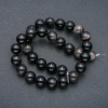 Threaded beads, natural stone, Silvery Obsidian, smooth spheres, 12mm diameter, 39cm length