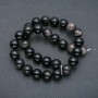 Threaded beads, natural stone, Silvery Obsidian, smooth spheres, 12mm diameter, 39cm length