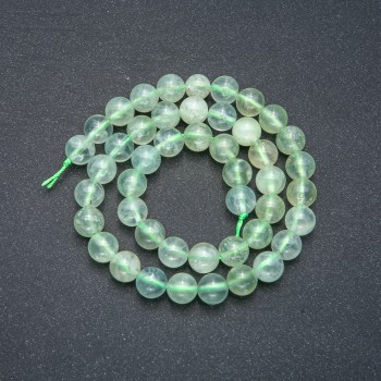 Prehnite Beads on a Thread, Smooth Round Beads, 8mm Diameter, 39cm Length