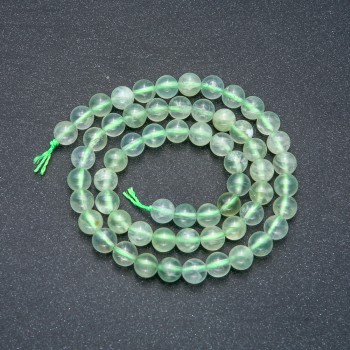 Prehnite Beads on Thread, Natural Stone, Smooth Round Beads, 6 mm Diameter, 39 cm Length