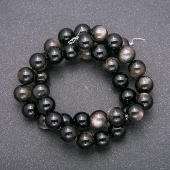 Beads from natural stone Silvery Obsidian, smooth round beads, 10 mm diameter (+/-) mm, 38 cm length