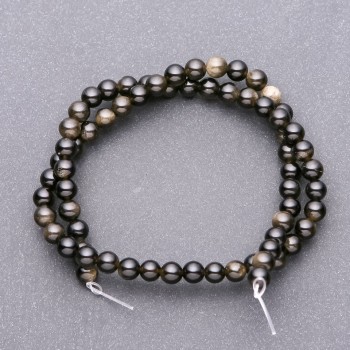 Sunstone Obsidian Beads on Thread - Smooth Round Beads, Diameter 6.5 mm, Length 38 cm