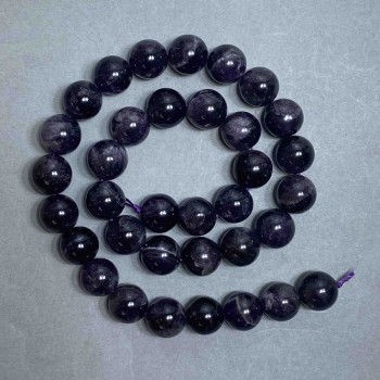 Amethyst natural stone beads on thread, smooth round beads, 12 mm diameter ±, length 38 cm ±