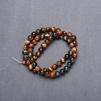 Beads of natural stones Tiger's Eye, Bull's Eye, Hawk's Eye on a thread, 6mm diameter, 38cm length
