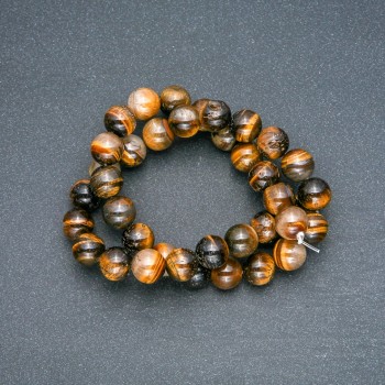 Tiger's Eye Beads on Thread, Natural Stone, Smooth Bead, 10mm Diameter, 38cm Length +