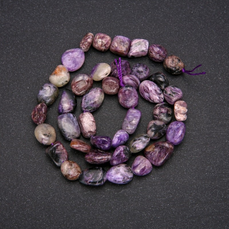 Charoite natural stone beads, haltivka shape, diameter 8x12 mm (±), length 38 cm